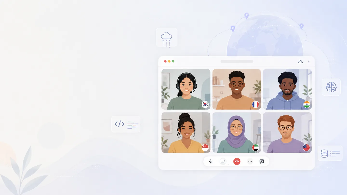Software engineers from six countries meeting by video call